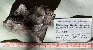 Canyon Diablo iron meteorite (IAB),  544 g. ,  G.  Huss H37.  793,  regmaglypts 5