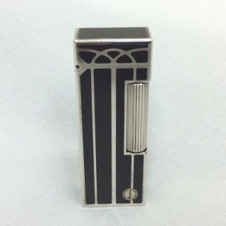 Dunhill Rollagas Lighter,  Silver Plated,  D Mark&black Lacquer Inlay,