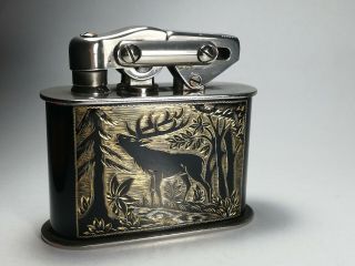 Kw Karl Wieden Table Lighter - Black Stag On Gold Background