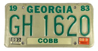 Georgia 1988 - 1989 Trailer License Plate Gh 1620 From Cobb County