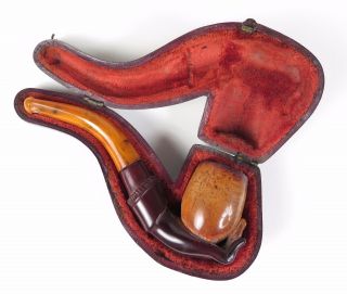 Meerschaum And Amber Pipe With Hand.  Smoking Tobacciana