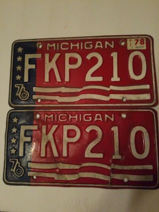 Michigan 1976 1978 Bicentennial License Plates
