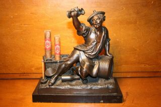 Figural Drunk Man On Barrel Cigar Cheroot Dispenser " Go To Bed " Match Holder