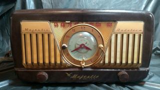 Majestic Radalarm 5c - 2 Bakelite Tube Alarm Clock Radio - Rare Antique Art Deco