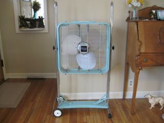 Mid Century Country Aire Three Speed 20 " Box Fan W/adjustable Stand On Wheels