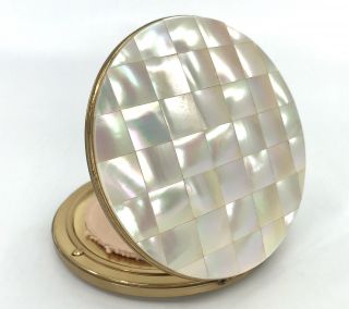 Stratton Powder Compact Convertible Mop 1950s Mother Of Pearl Signed Puff Sifter