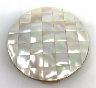 Stratton Powder Compact Convertible MOP 1950s Mother of Pearl Signed Puff Sifter 3