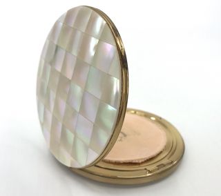 Stratton Powder Compact Convertible MOP 1950s Mother of Pearl Signed Puff Sifter 7