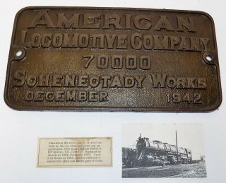 American Locomotive Company 70000 Schenectady Builders Plate 1942 2