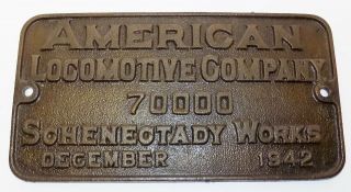 American Locomotive Company 70000 Schenectady Builders Plate 1942 6