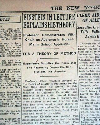 Albert Einstein Theory Of Relativity Lecture 1st Visit To America 1921 Newspaper