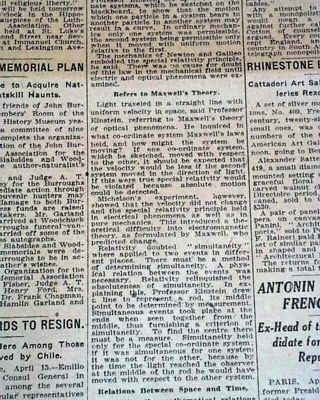 ALBERT EINSTEIN Theory of Relativity Lecture 1st Visit to America 1921 Newspaper 3