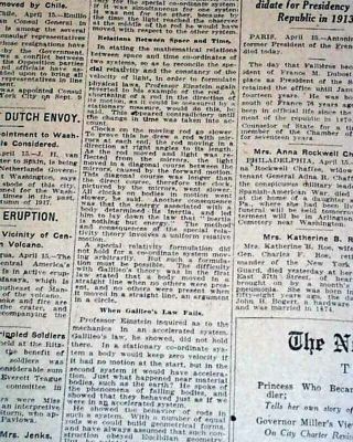 ALBERT EINSTEIN Theory of Relativity Lecture 1st Visit to America 1921 Newspaper 4