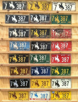 1947 To 1987 Wyoming License Plates 24 Plates All 7 - 387 Goshen County