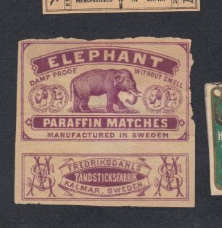 Old Matchbox Label Sweden Bn65570 Elephant