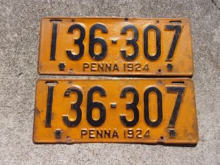 Pennsylvania 1924 License Plate Pair 136 - 307