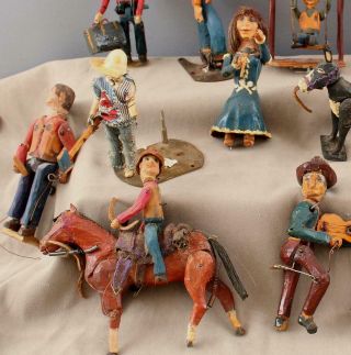 15 Hand Carved Painted 1950s Folk Art,  Western Cowboy Horses Mechanical Diorama 4
