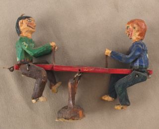 15 Hand Carved Painted 1950s Folk Art,  Western Cowboy Horses Mechanical Diorama 9