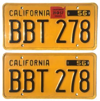 1956 - 62 California License Plates Pair.  Dmv Clear,  Plates