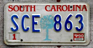 1985 Red White And Blue South Carolina License Plate With Palm Tree 1990 Sticker