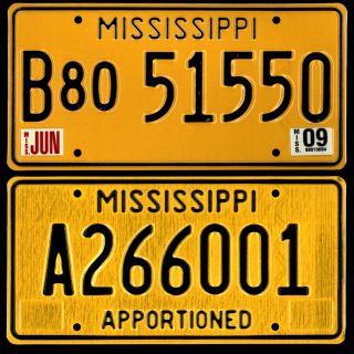 2 Mississippi 2009 License Plates B80 51550 - A266001 Truck Tractor Apportioned