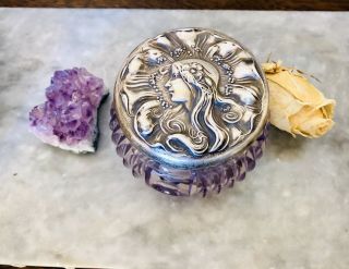 Art Nouveau Dresser Jar Purple Glass Sterling Silver 1890’s