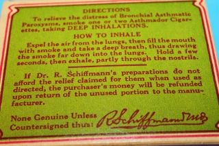 Dr.  R.  Schiffmann ' s ASTHMADOR CIGARETTES w/24 Cigarettes.  1920 ' s - - - 30 ' s 3