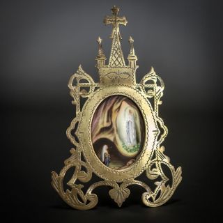 Apparition Porcelain Painting | Our Lady Of Lourdes St Bernadette Icon | Antique