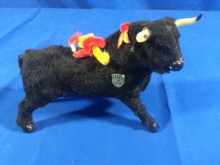 Vintage Spanish Black Fighting Bull Furry Animal