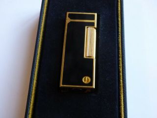 Dunhill Rollagas Lighter - Black Lacquer - Gold Plated Trim - Boxed With Booklet