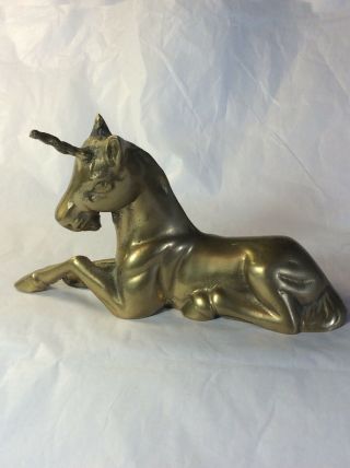 Solid Brass Unicorn Horse Decor Mythical Stallion Heavy Art Decor Patina Statue