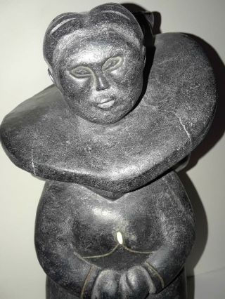Inuit Carving Soapstone Mother And Child 3