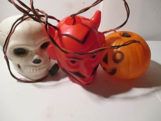 Vintage Halloween Light Peerless Tree Devil Skull Pumpkin Blow Mold