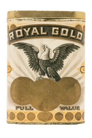 Scarce " Royal Gold " Vertical Paper Label Pocket Cigar Tin In