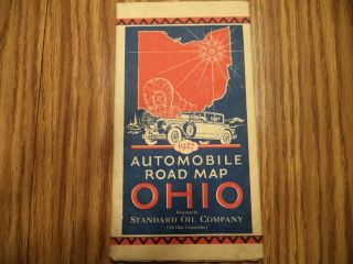 Vintage 1927 Standard Oil Road Map Of Ohio,  Red Crown Gasoline Advertisement