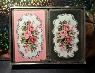Vintage Hallmark 2 - Deck Set Bridge Playing Cards Roses