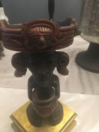 Vintage Terracotta Clay Pottery Aztec Mayan Figure 8” 2