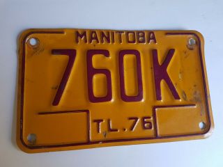 Licence Plate Manitoba Vintage Trailer Tl 1976 Orange