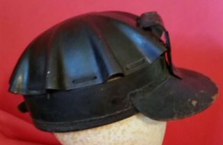 Antique Vintage Coal Miners Turtle Shell Leather Cap Mining Hat Helmet