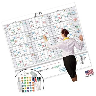 Large Dry Erase Wall Calendar - 58 " X 38 " - Blank 2018 - 2019 Reusable Annual P.