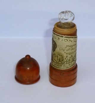 Wonderful Antique Miniature Perfume Scent Bottle In Treen Wooden Case