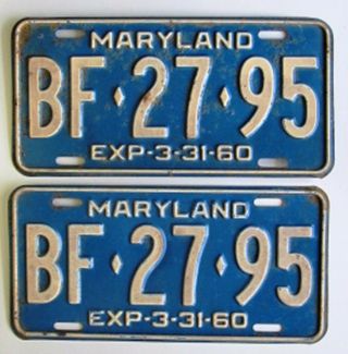 Maryland 1960 Quality License Plate Pair Bf - 27 - 95