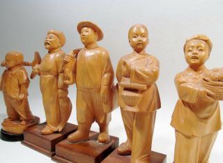 c1970 Chinese Cultural Revolution Group of 5 Hand Carved Boxwood Figurines 11