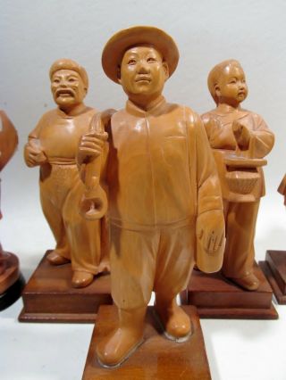 c1970 Chinese Cultural Revolution Group of 5 Hand Carved Boxwood Figurines 2