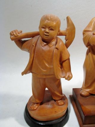 c1970 Chinese Cultural Revolution Group of 5 Hand Carved Boxwood Figurines 3