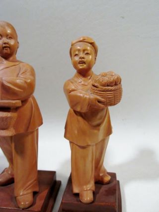 c1970 Chinese Cultural Revolution Group of 5 Hand Carved Boxwood Figurines 6
