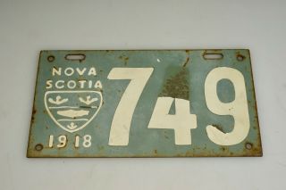 Rare 1918 Nova Scotia Canada License Plate - Low Number 749 $9.  99