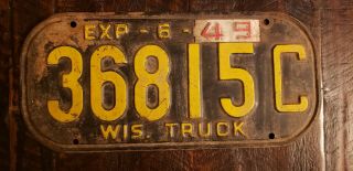 1948 1949 Wisconsin Truck License Plate 36815 C.  Paint