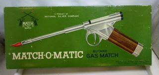 Vintage National Silver Company Match - O - Matic Butane Gas Lighter