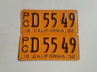 1932 Pair California Commercial / Truck License Plates Dmv Clear Restored Pc
